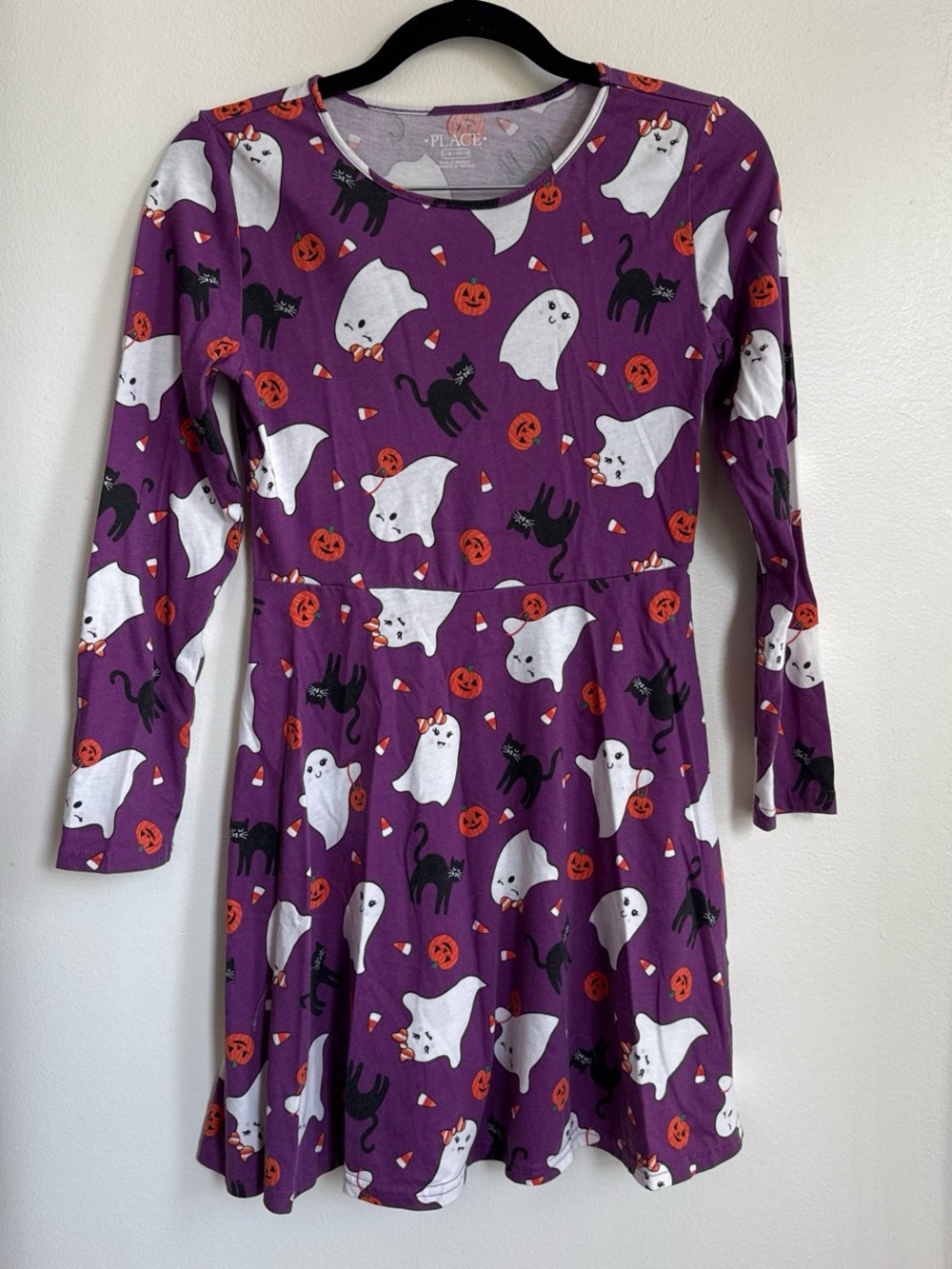 Place Purple Long-Sleeve Halloween Ghost & Cat Dress